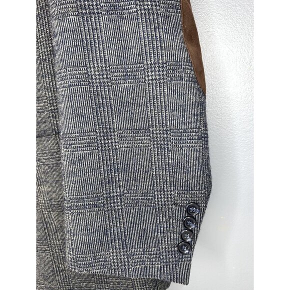 Zenbriele Blazer Mens 50R Gray Blue Glen Plaid Wool Blend Elbow Patch Sport Coat - Picture 14 of 16